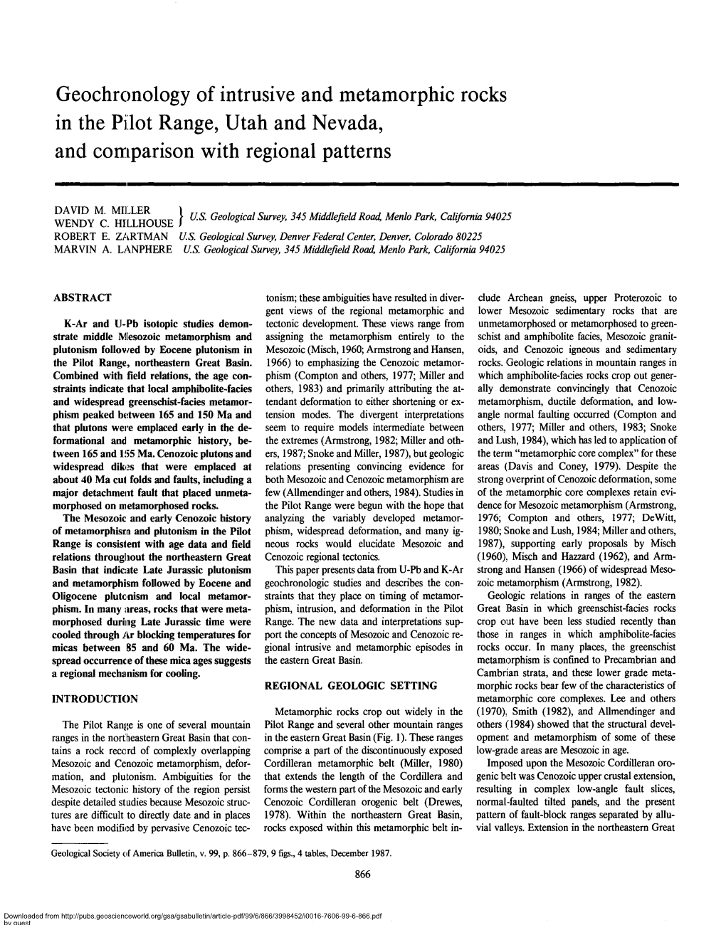 Geochronology of Intrusive and Metamorphic Rocks in the Pilot Range, Utah and Nevada, and Comparison with Regional Patterns