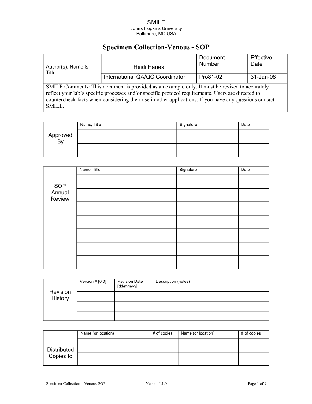 Pro8.1-02 Specimen Collection-Venous - SOP