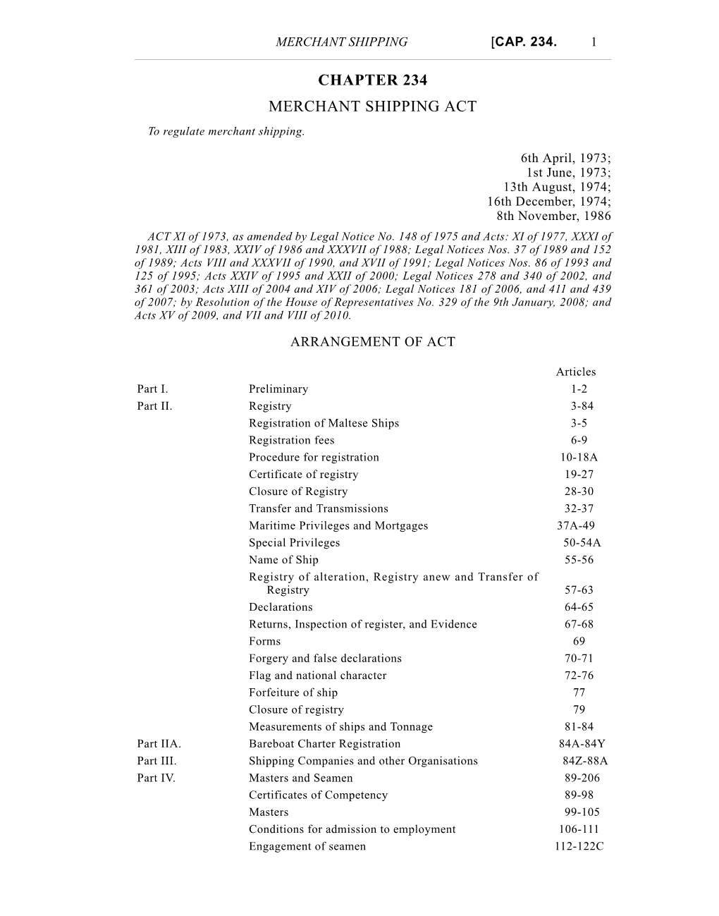 CHAPTER 234 MERCHANT SHIPPING ACT to Regulate Merchant Shipping