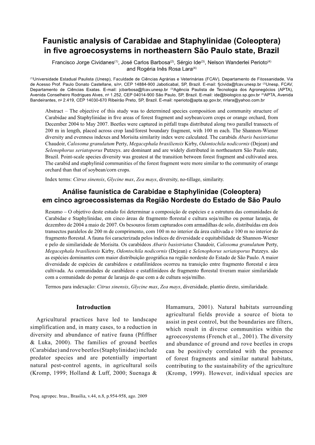 Faunistic Analysis of Carabidae and Staphylinidae