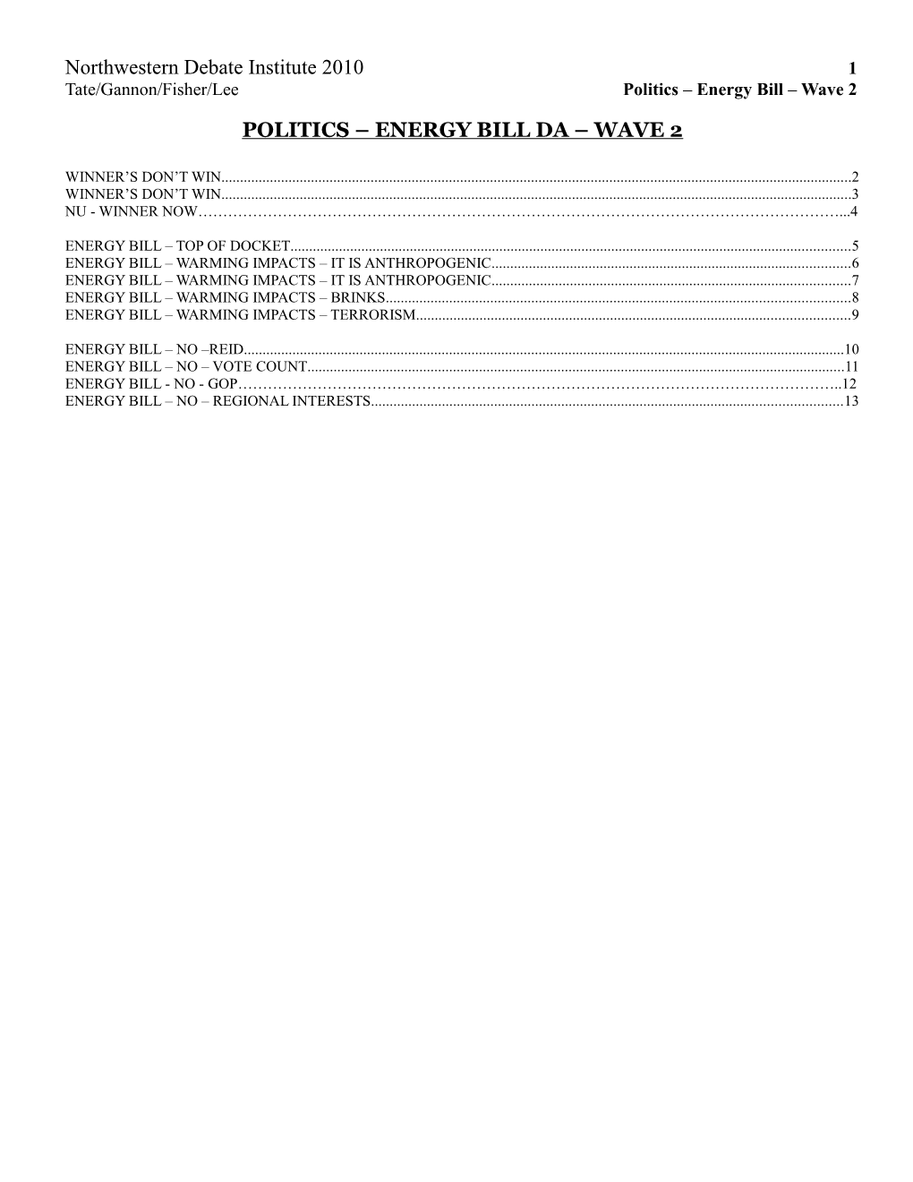 Tate/Gannon/Fisher/Lee Politics Energy Bill Wave 2