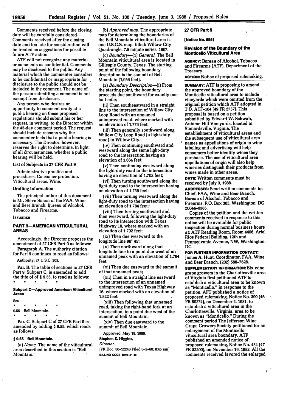 Federal Register / Vol. 51, No. 106 / Tuesday, June 3, 1986 / Proposed Rules