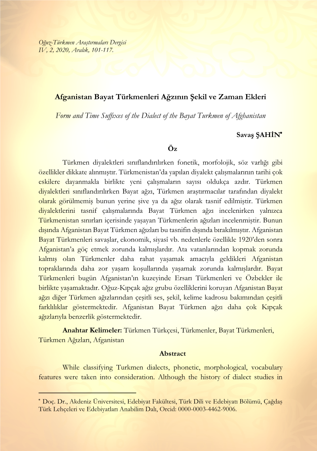 Afganistan Bayat Türkmenleri Ağzının Şekil Ve Zaman Ekleri