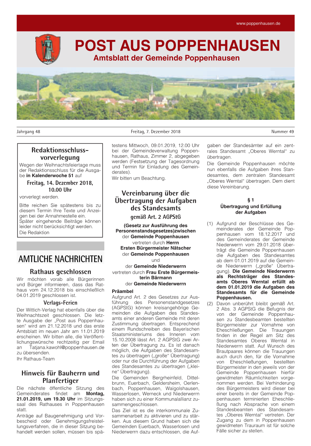 POST AUS POPPENHAUSEN Amtsblatt Der Gemeinde Poppenhausen