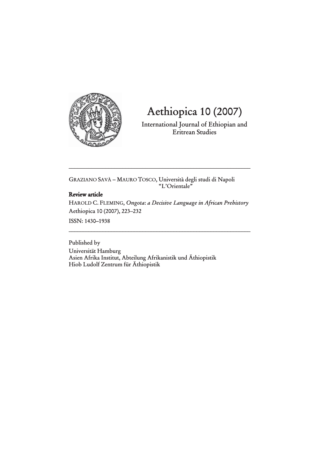 Aethiopica 10 (2007) International Journal of Ethiopian and Eritrean Studies