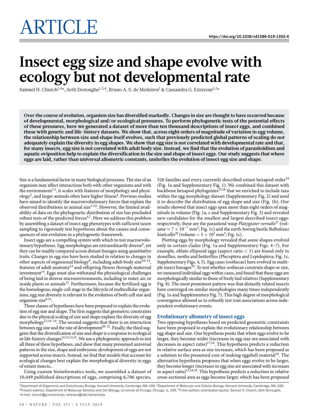 Insect Egg Size and Shape Evolve with Ecology but Not Developmental Rate Samuel H