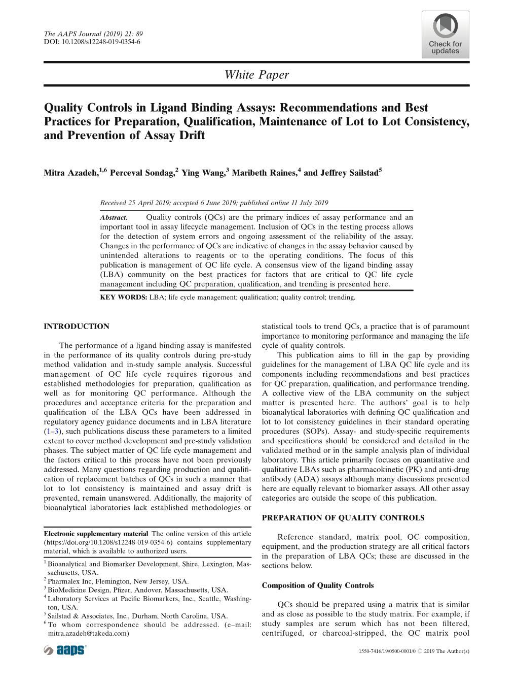 Quality Controls in Ligand Binding Assays: Recommendations And