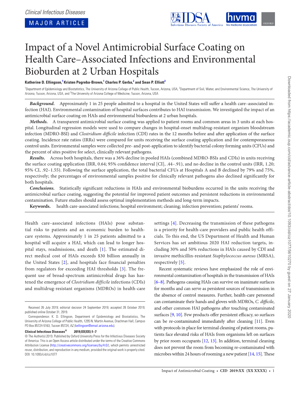 Impact of a Novel Antimicrobial Surface Coating