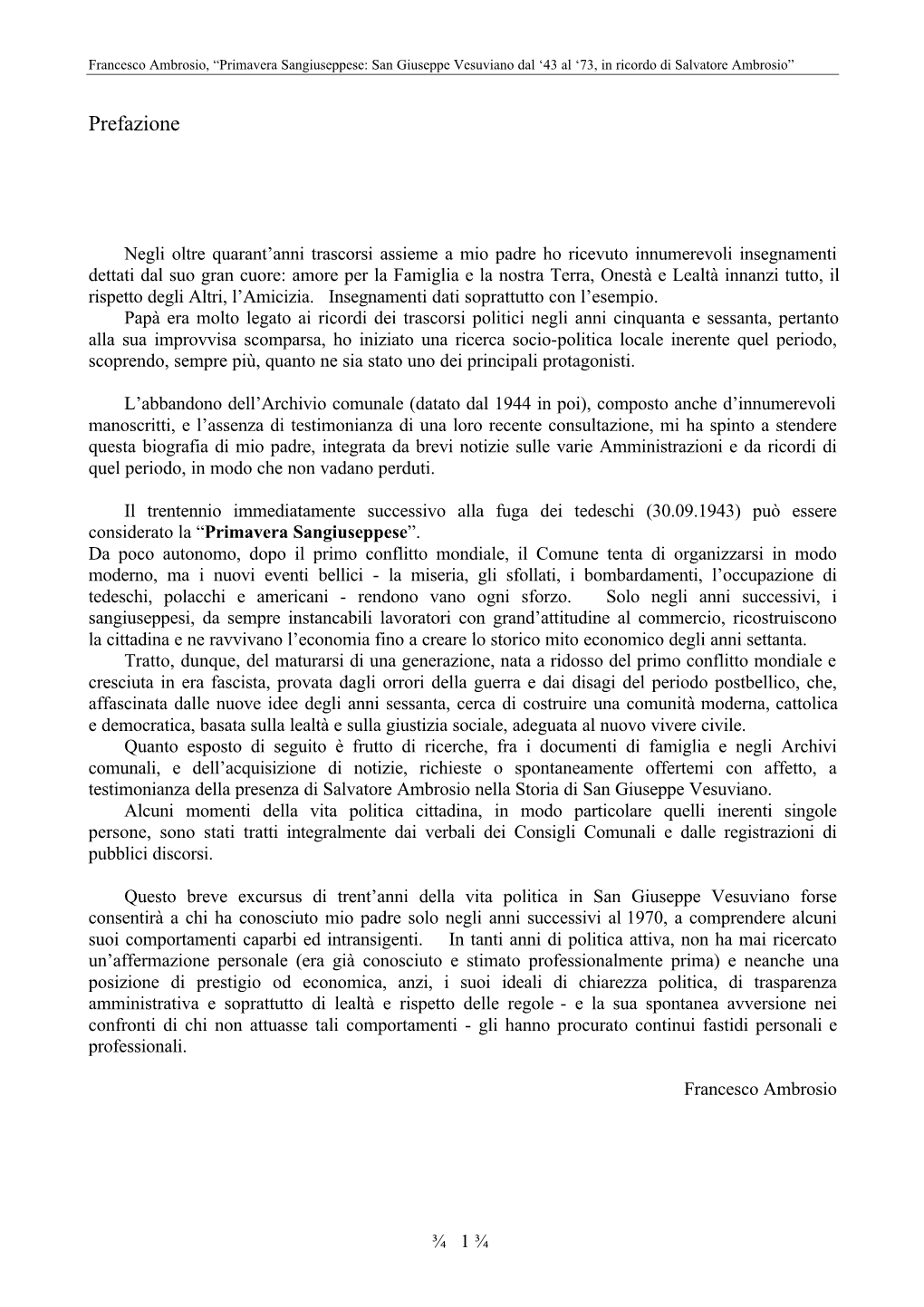 Primavera Sangiuseppese: San Giuseppe Vesuviano Dal ‘43 Al ‘73, in Ricordo Di Salvatore Ambrosio”