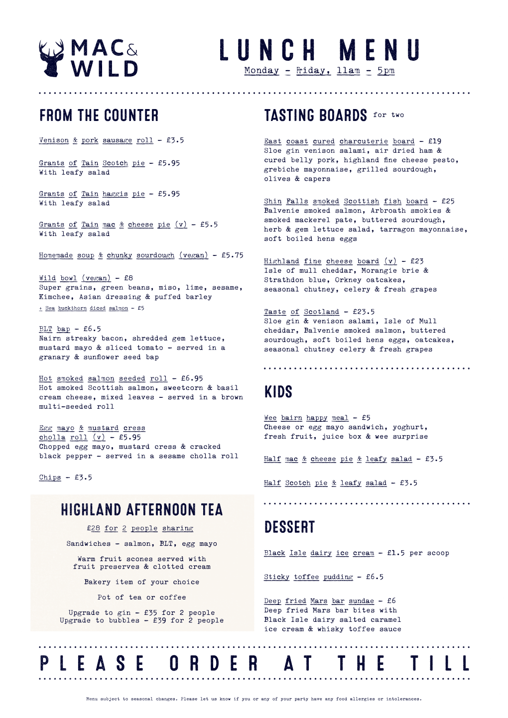 LUNCH MENU Monday - Friday, 11Am - 5Pm