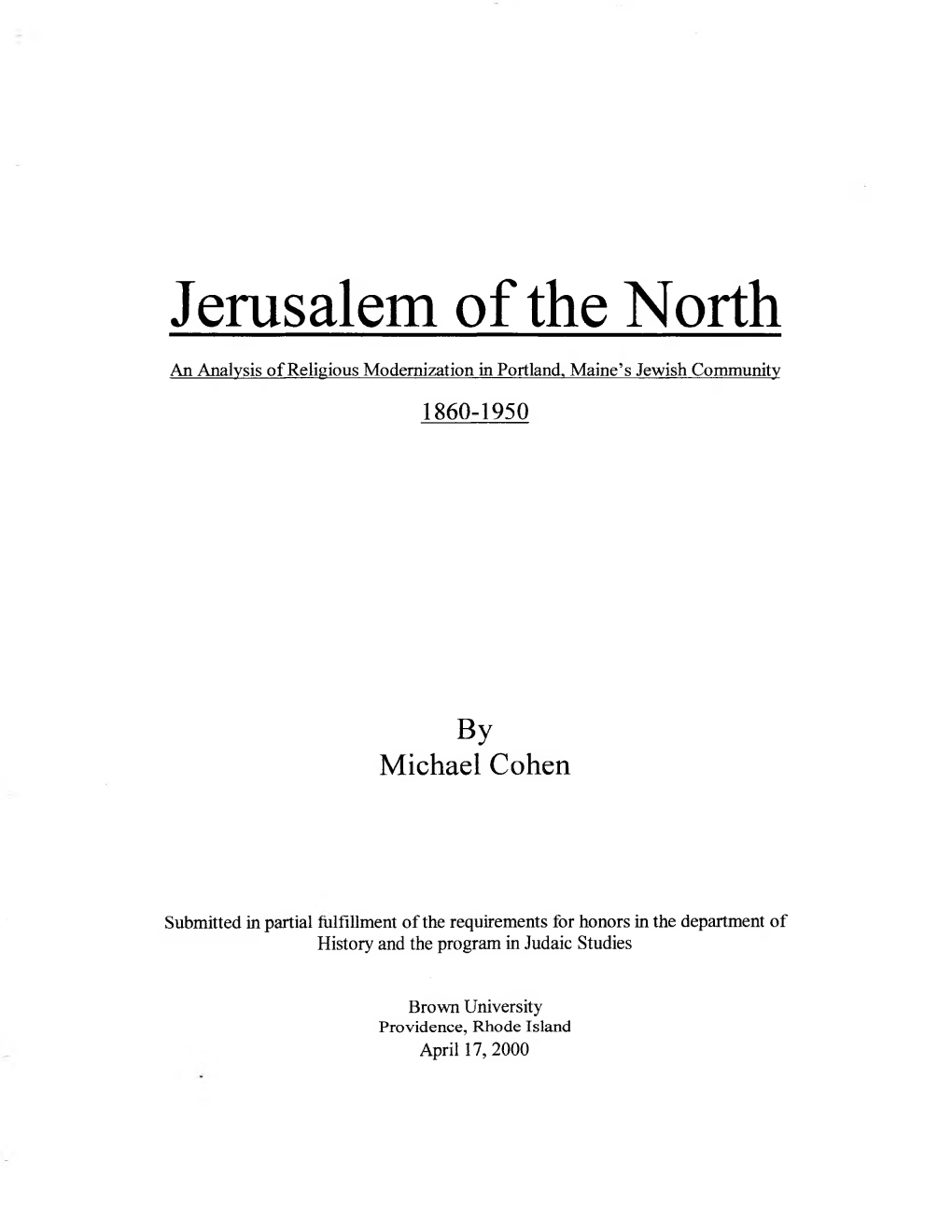 Jerusalem of the North