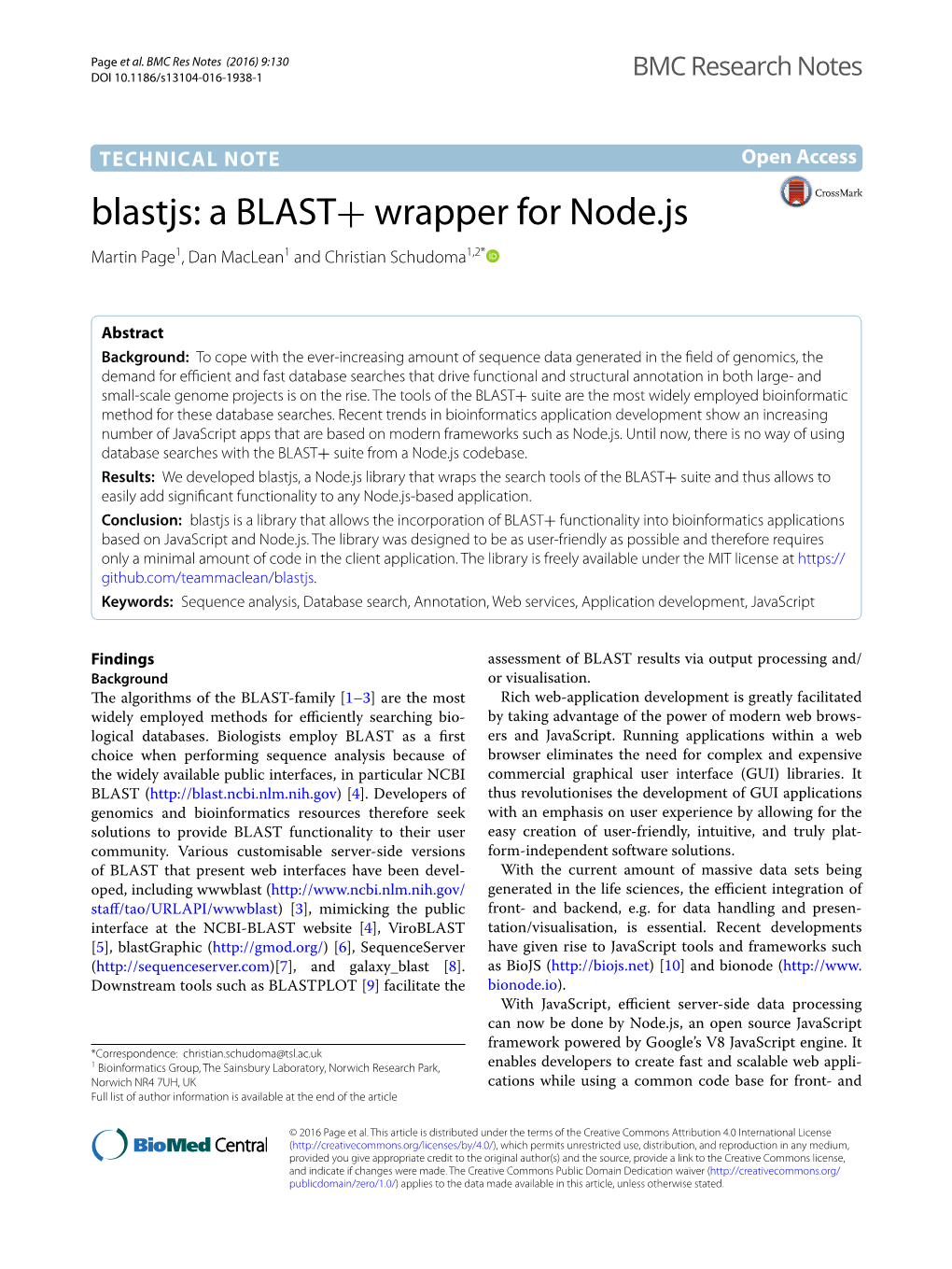 Blastjs: a BLAST+ Wrapper for Node.Js