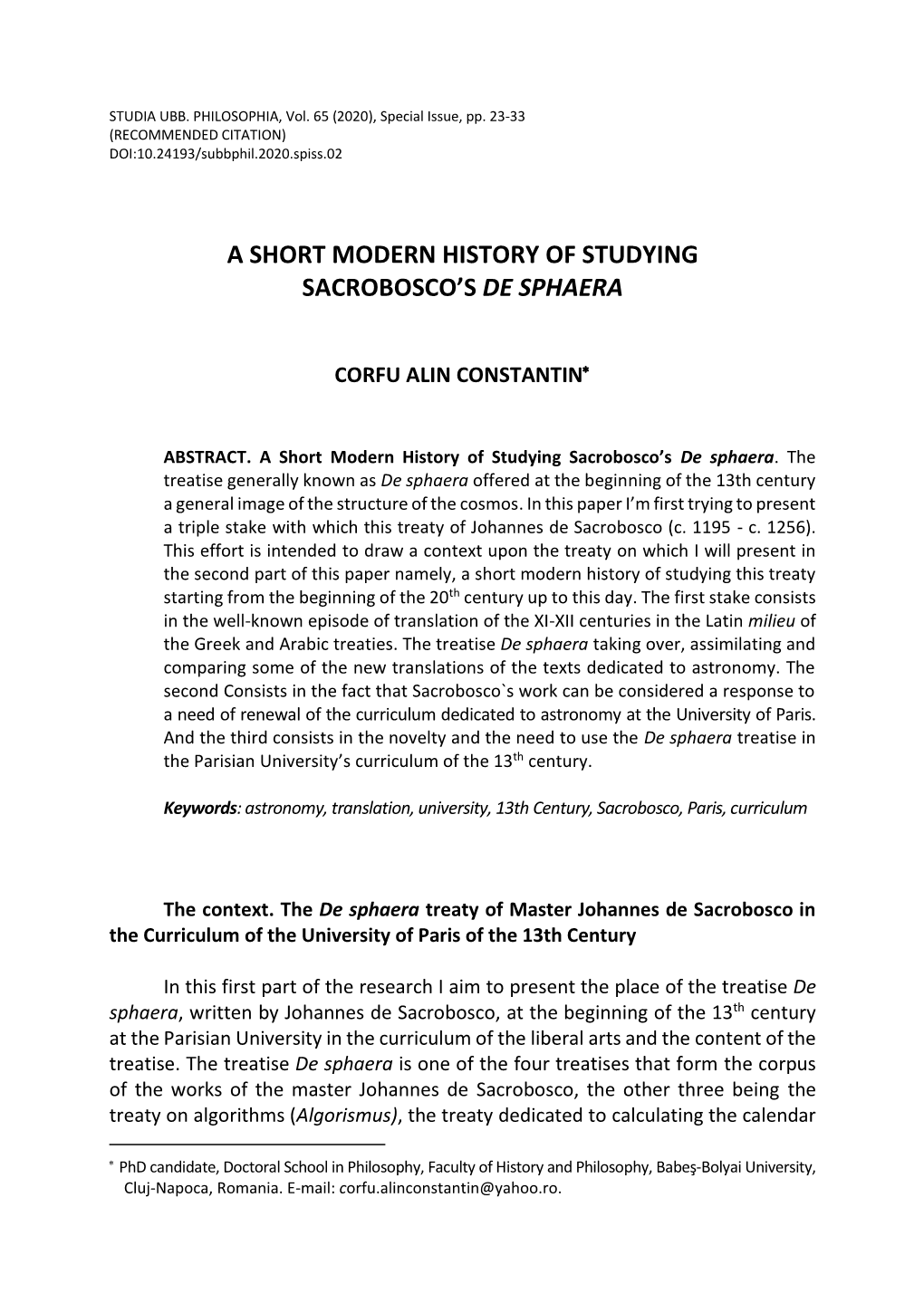 A Short Modern History of Studying Sacrobosco's De