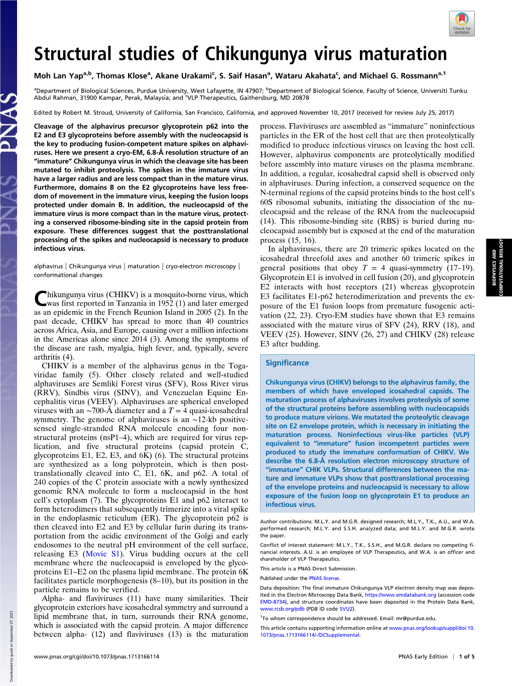 Structural Studies of Chikungunya Virus Maturation