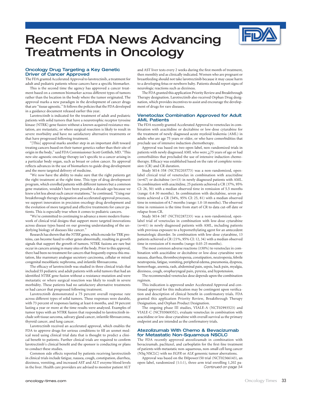 Recent FDA News Advancing Treatments in Oncology