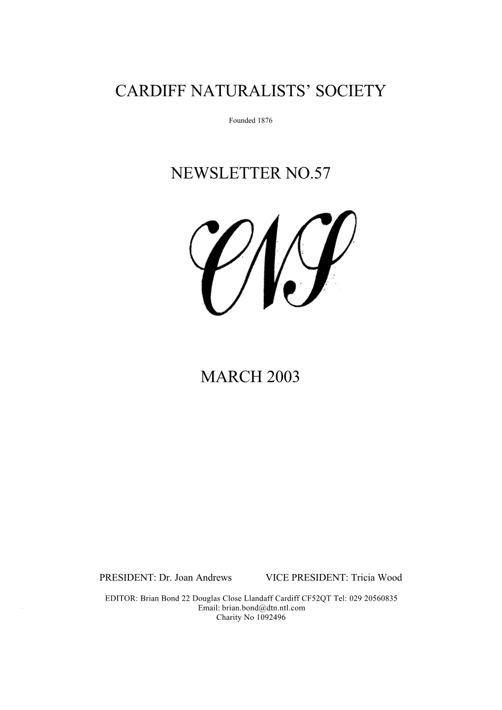 Cardiff Naturalists' Society Newsletter No.57 March 2003