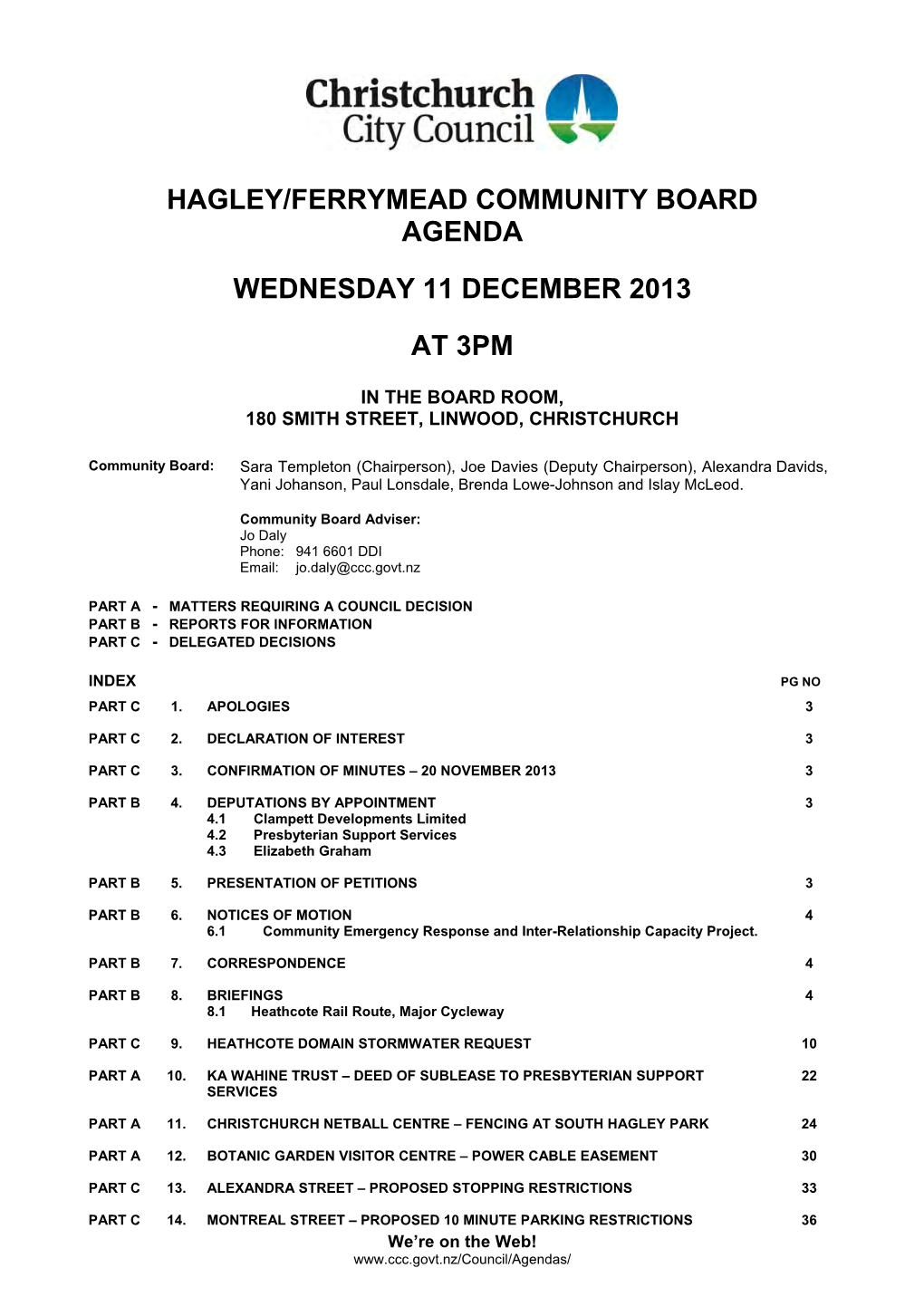 Hagley/Ferrymead Community Board Agenda