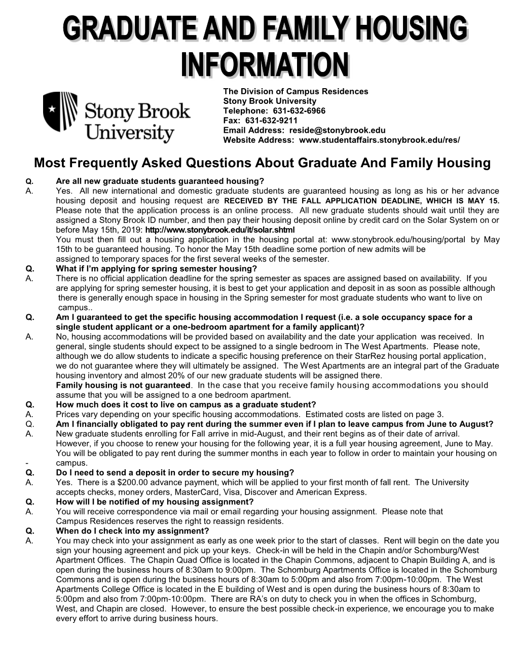 Most Frequently Asked Questions About Graduate and Family Housing