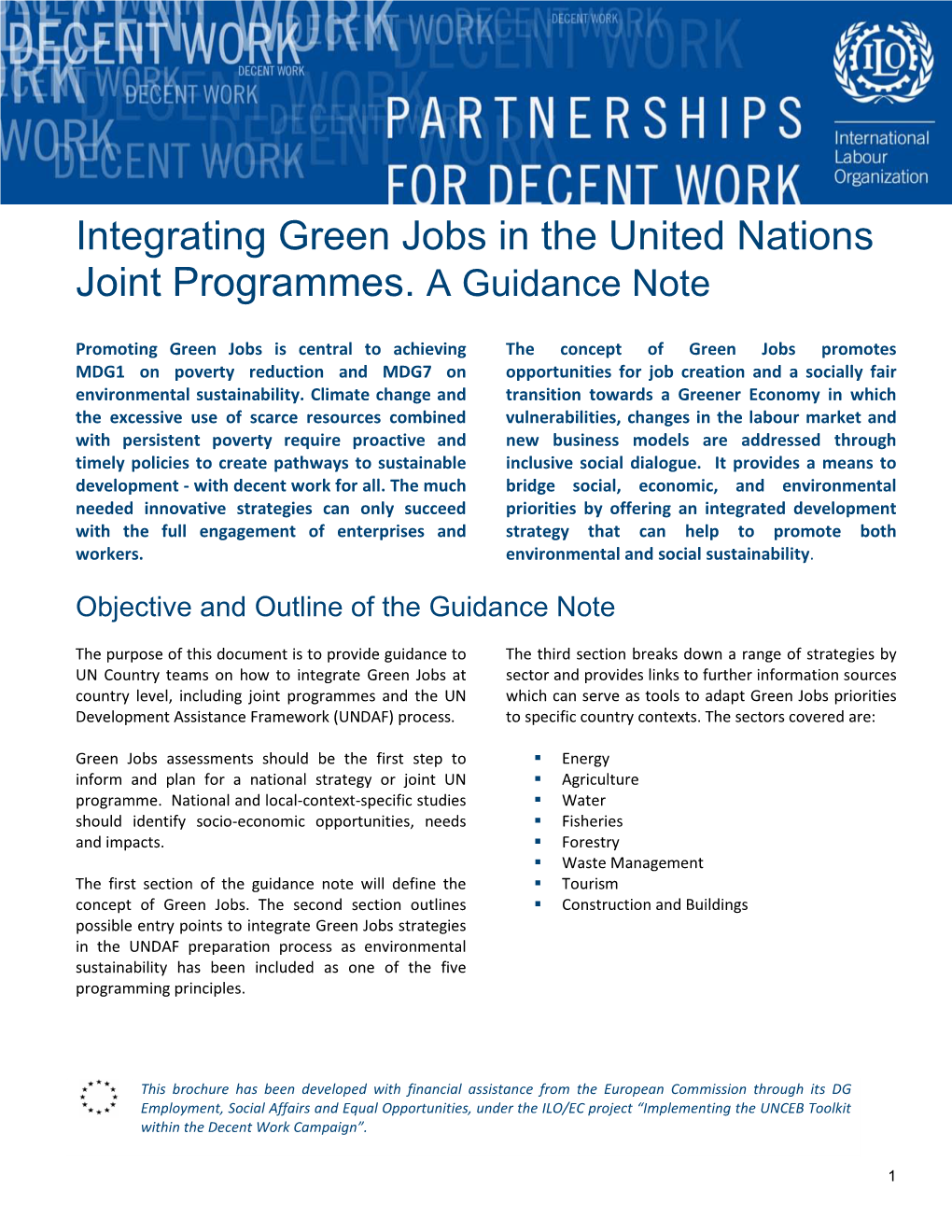 Integrating Green Jobs in the United Nations Joint Programmes