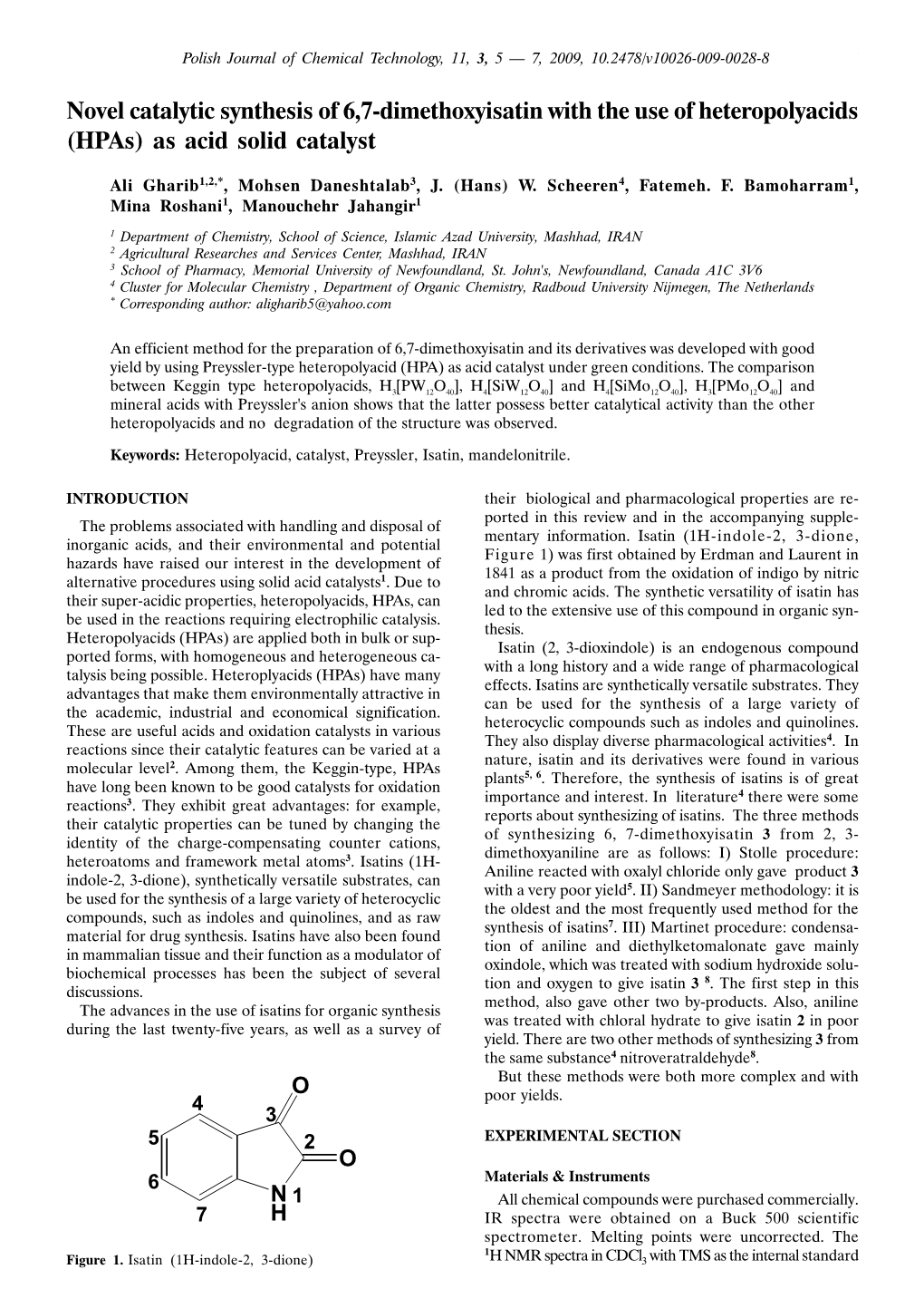 Novel Catalytic Synthesis of 6,7-Dimethoxyisatin with the Use of Heteropolyacids (Hpas) As Acid Solid Catalyst