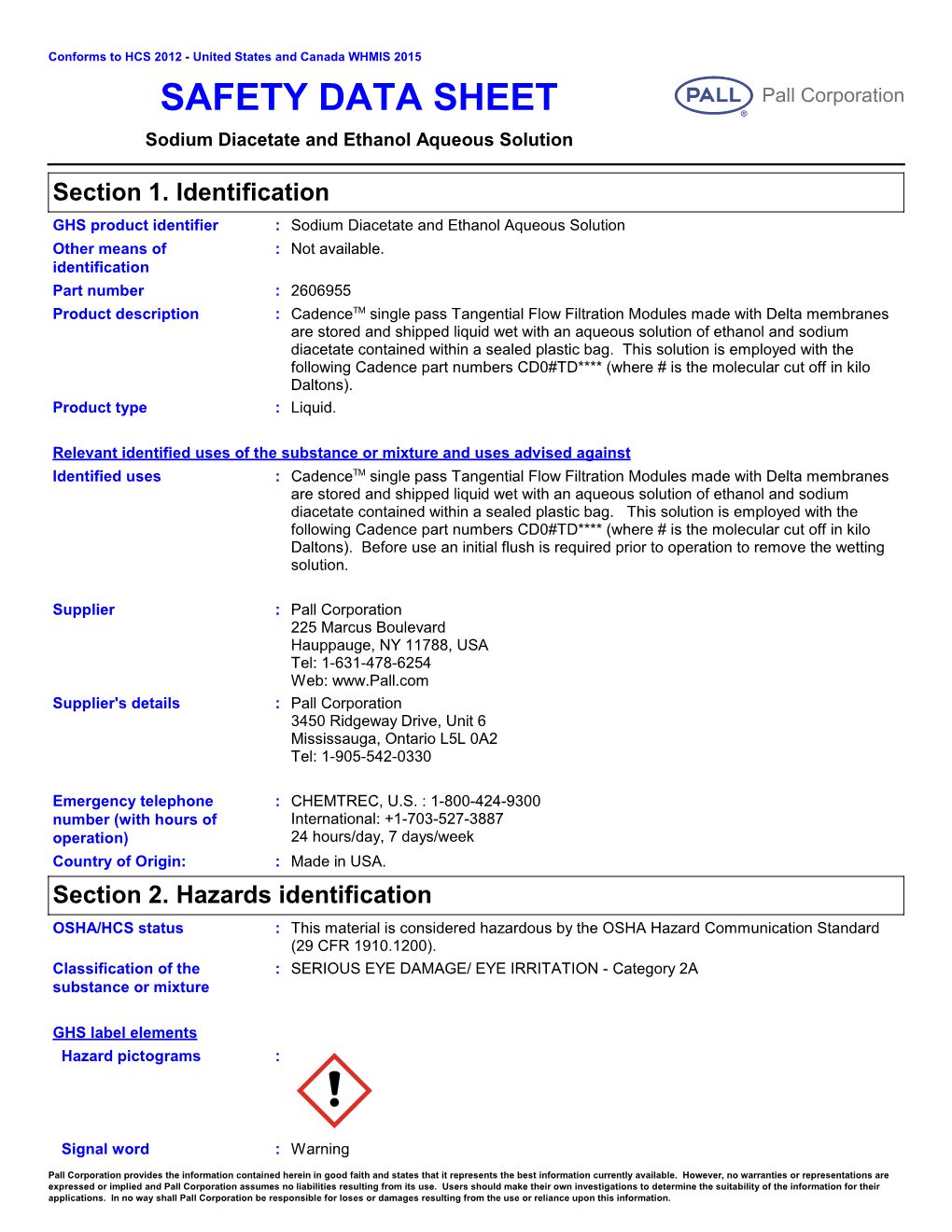 SAFETY DATA SHEET R Sodium Diacetate and Ethanol Aqueous Solution