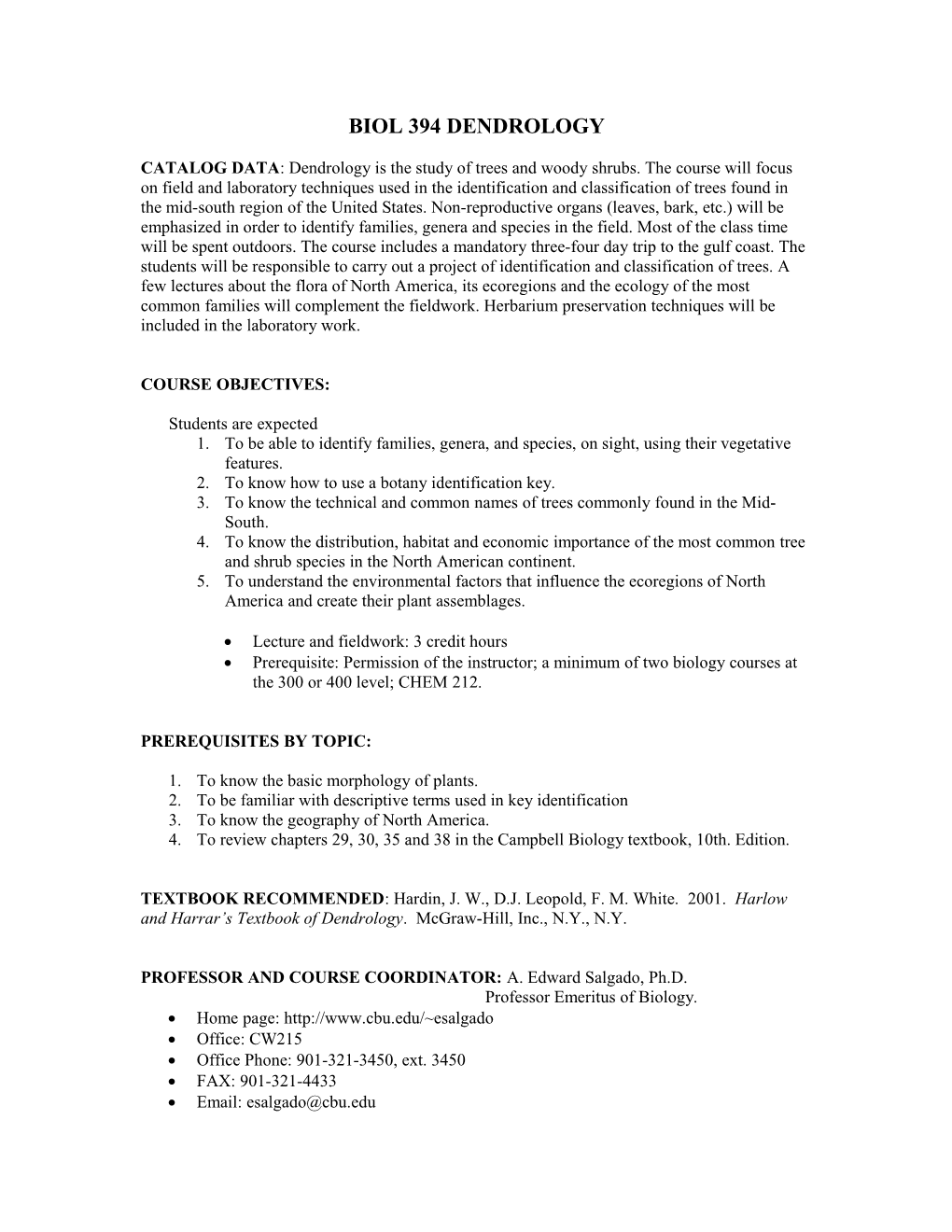 Biol 394 Dendrology