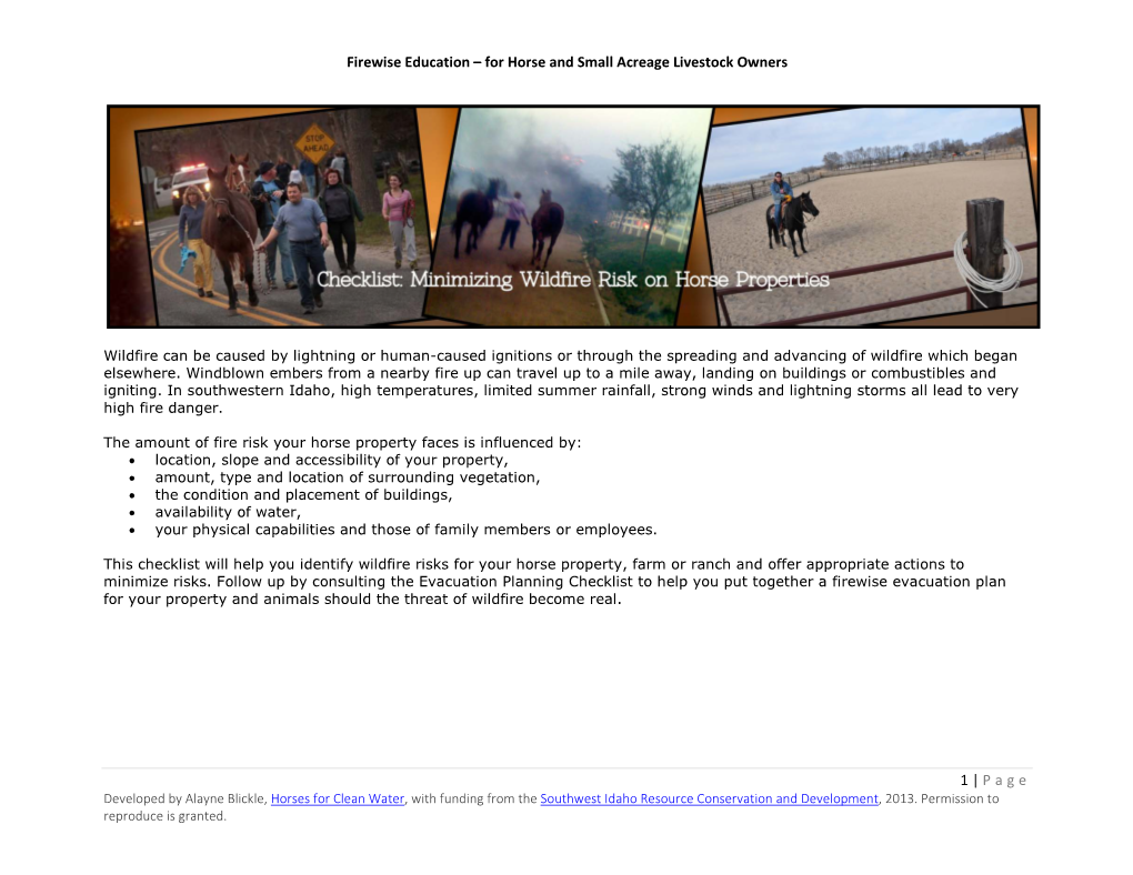 Firewise Education – for Horse and Small Acreage Livestock Owners 1