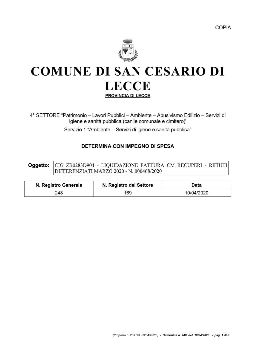 Comune Di San Cesario Di Lecce Provincia Di Lecce