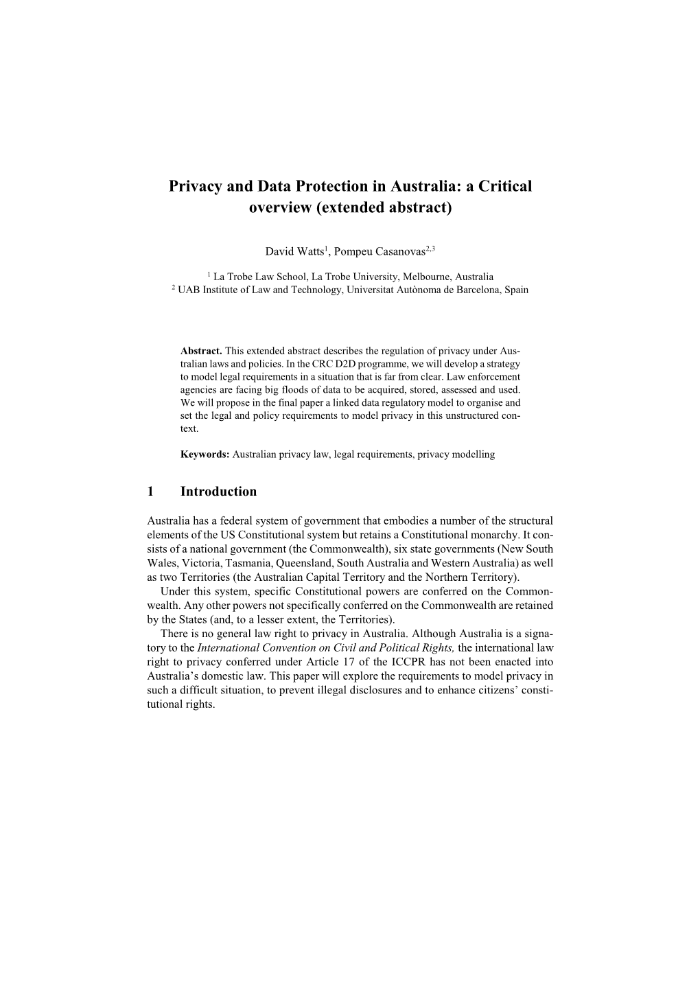 Privacy and Data Protection in Australia: a Critical Overview (Extended Abstract)
