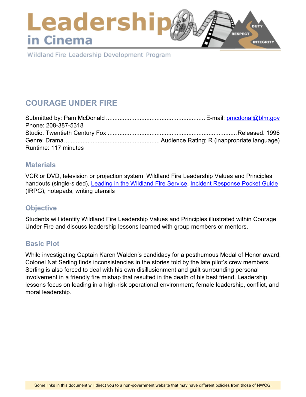 WFLDP Leadership in Cinema – Courage Under Fire 2 of 16 Facilitator Reference