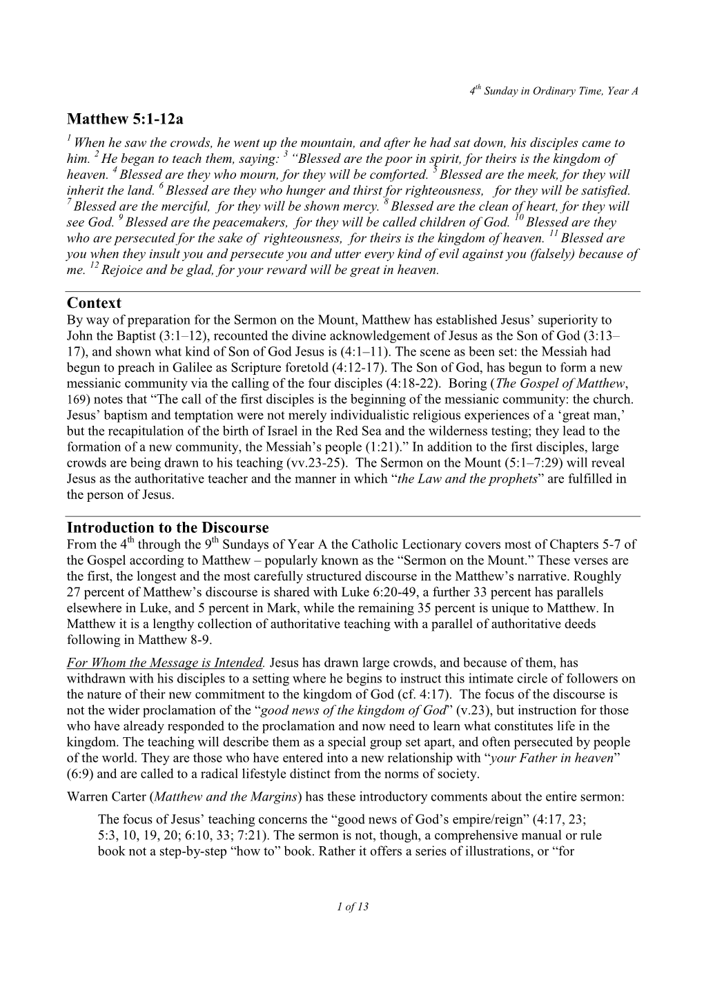 Matthew 5:1-12A Context Introduction to the Discourse