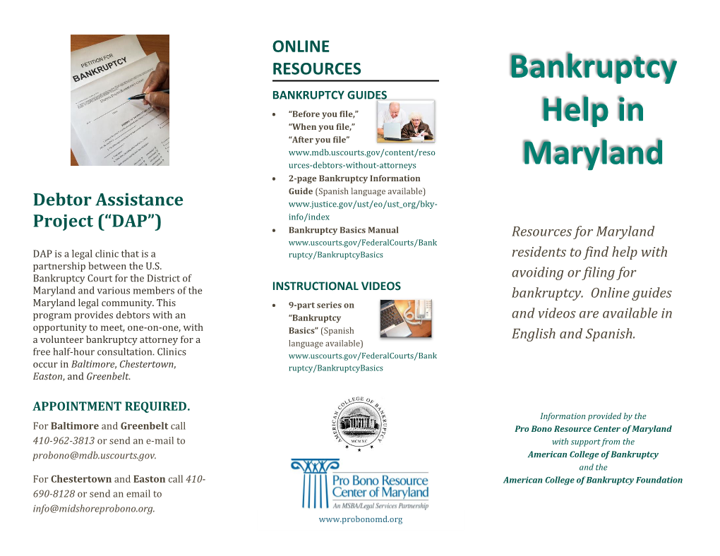 Bankruptcy Help in Maryland