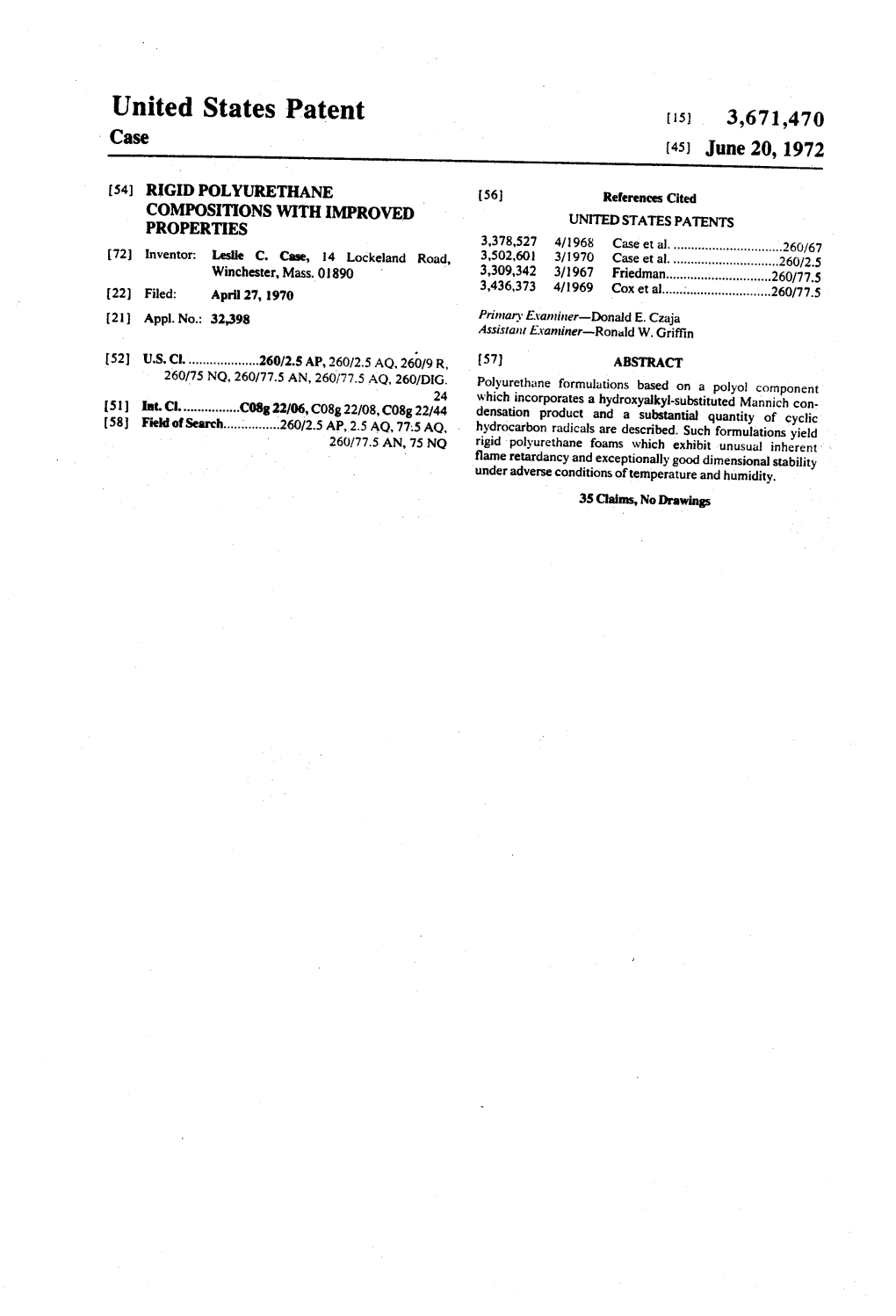 United States Patent (15) 3,671,470 Case (45) June 20, 1972 54)