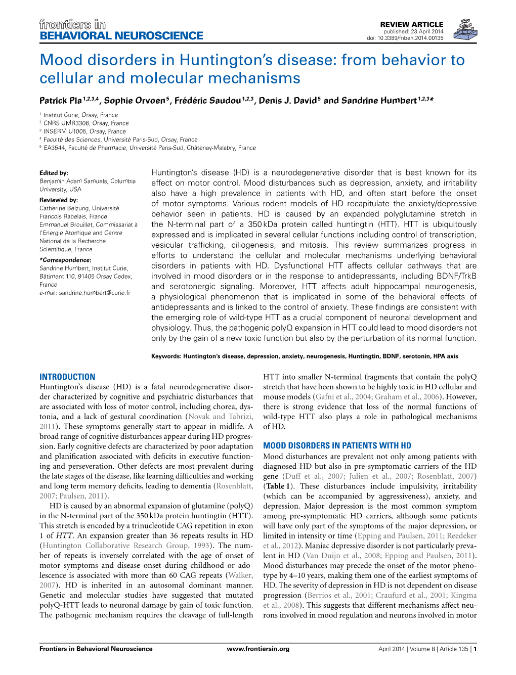 Mood Disorders in Huntington's Disease