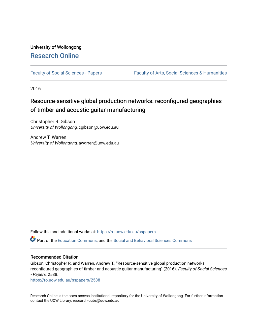 Reconfigured Geographies of Timber and Acoustic Guitar Manufacturing