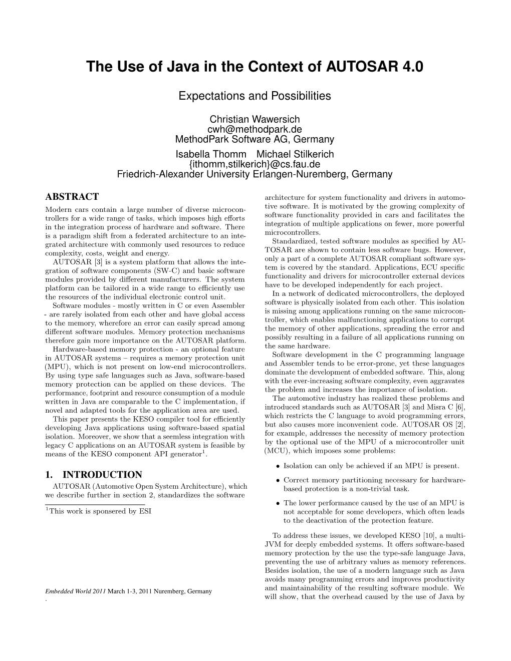 The Use of Java in the Context of AUTOSAR 4.0