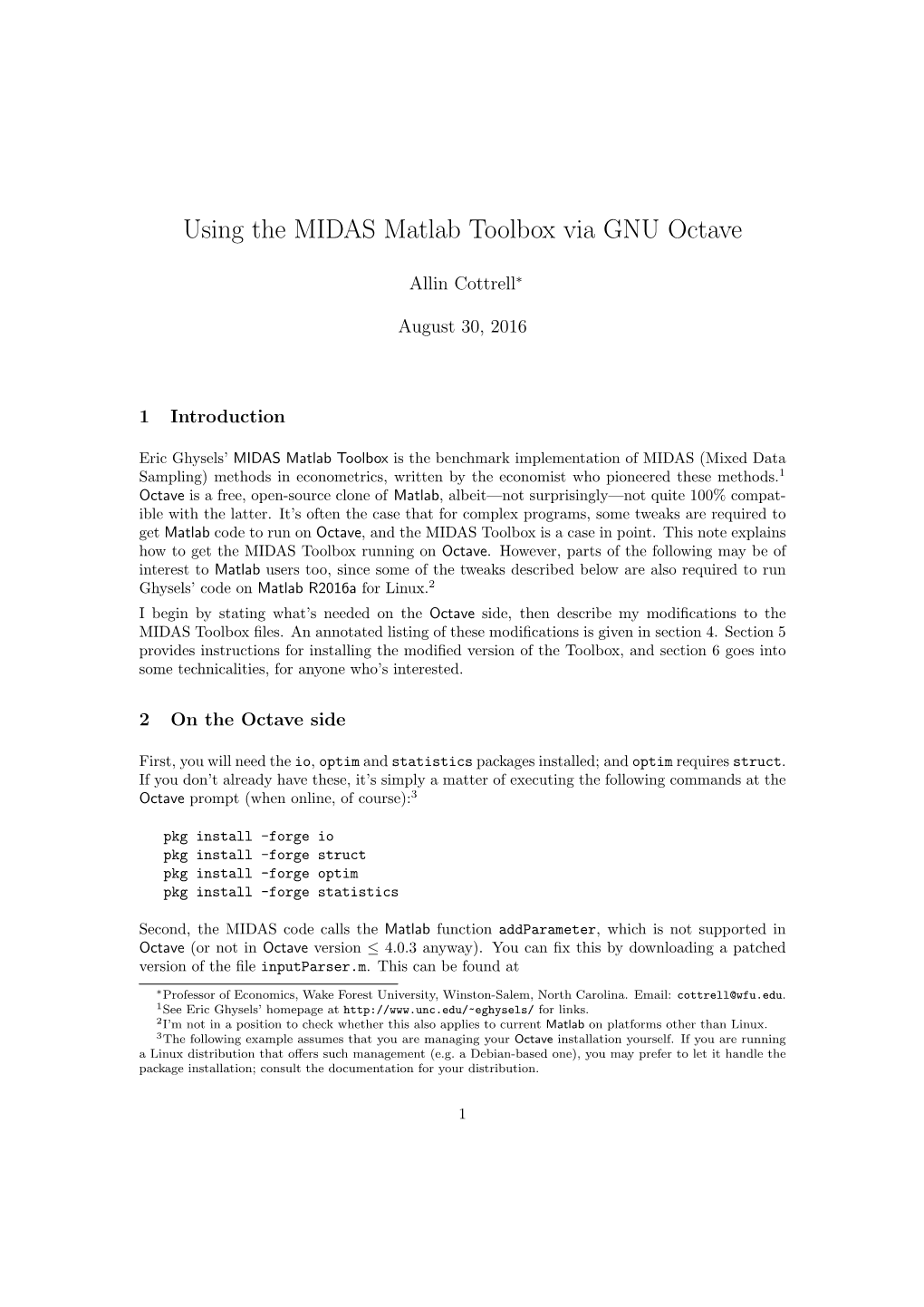 Using the MIDAS Matlab Toolbox Via GNU Octave