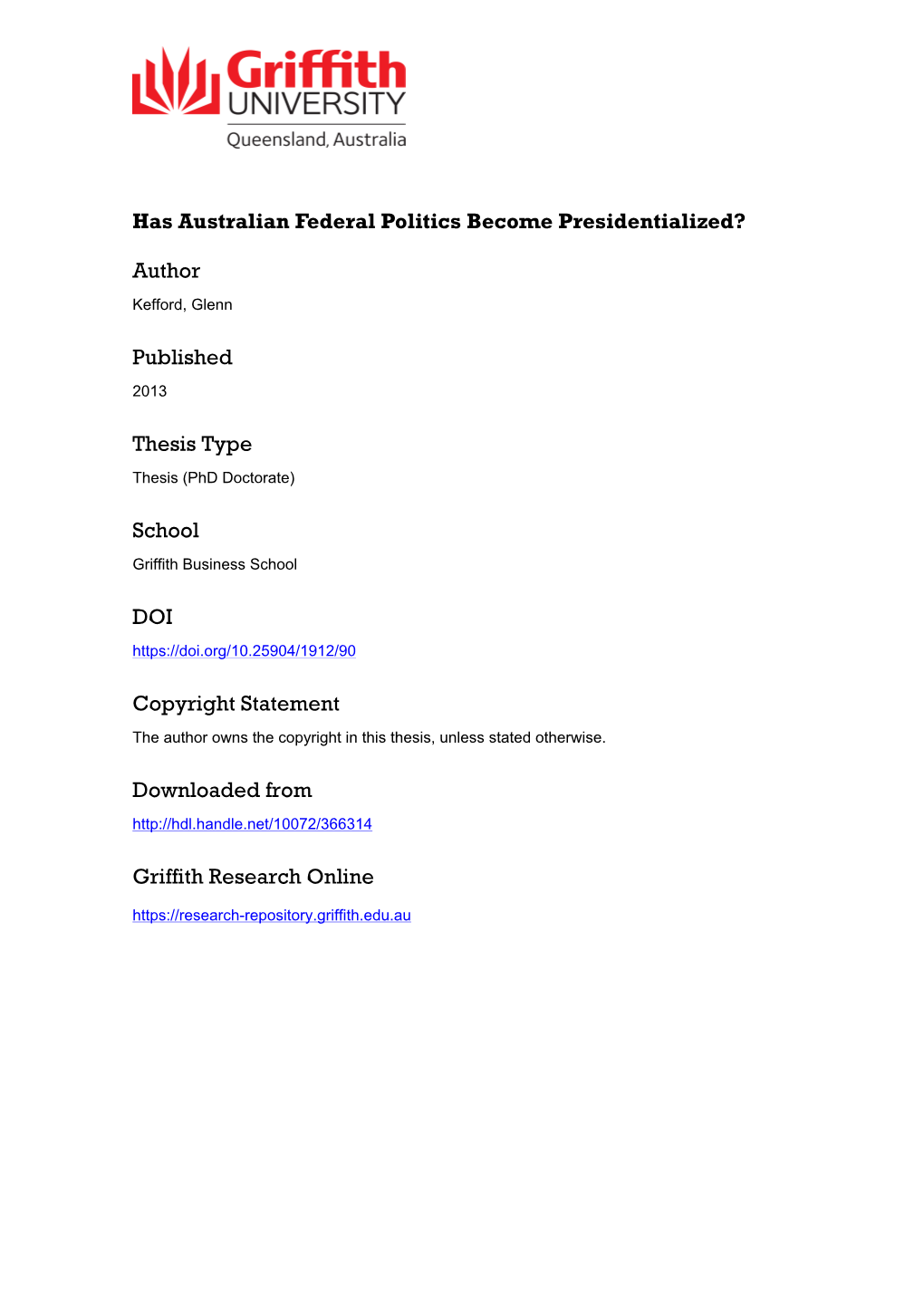 Has Australian Federal Politics Become Presidentialized?