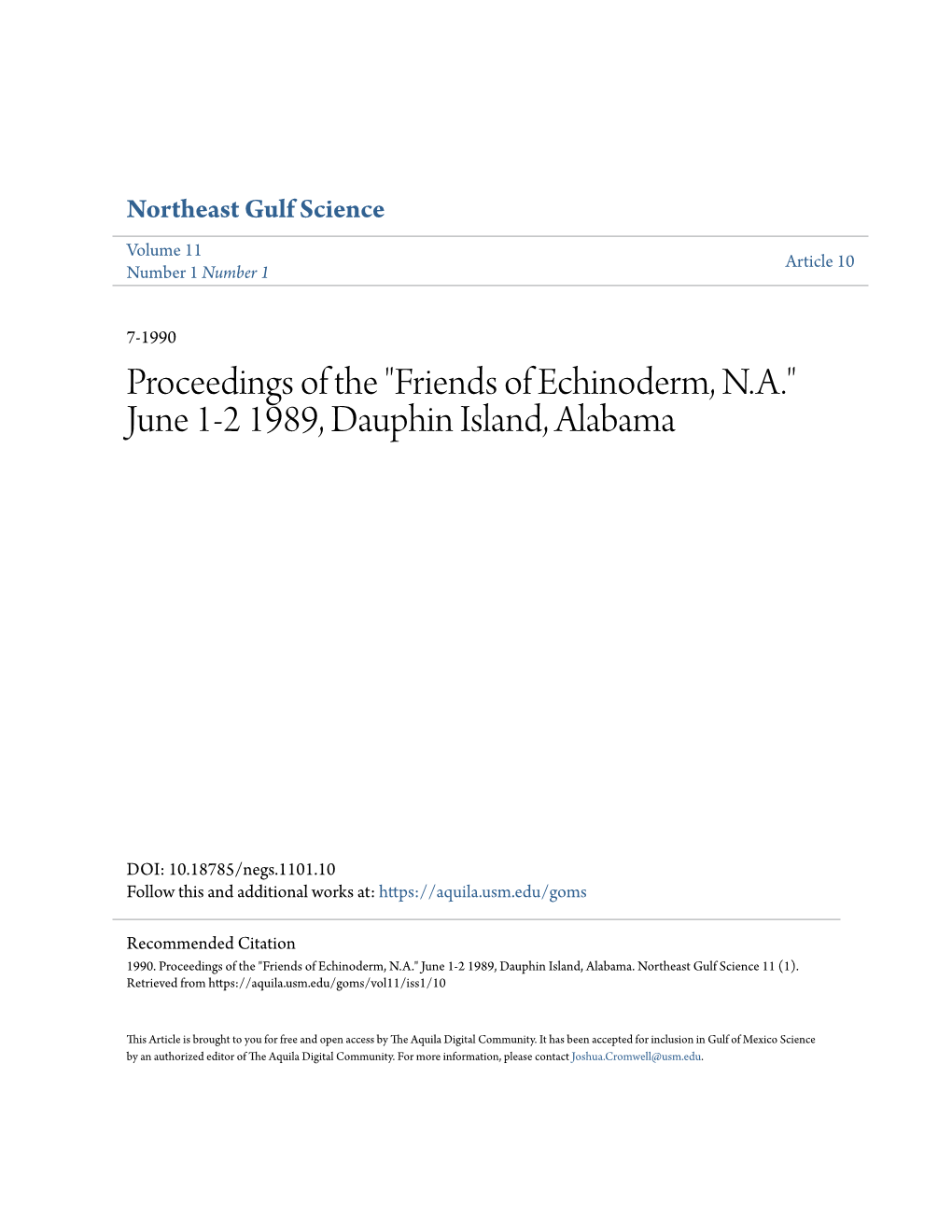 Friends of Echinoderm, NA