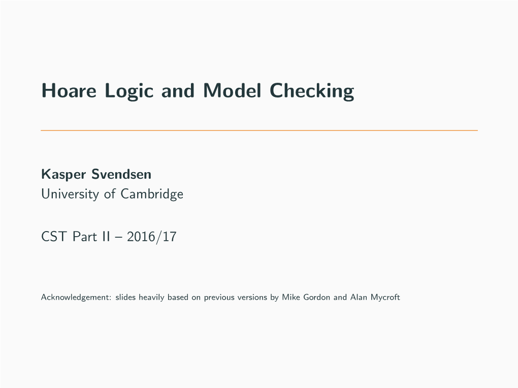 Hoare Logic and Model Checking