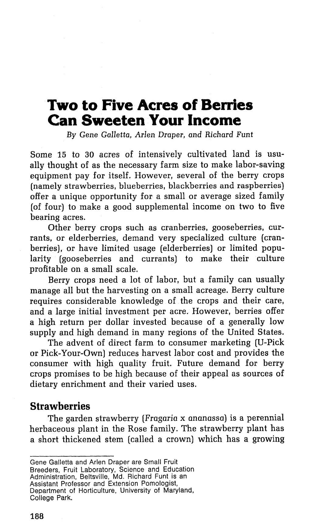 Two to Five Acres of Berries Can Sweeten Your Income by Gene Galletta, Arlen Draper, and Richard Funt