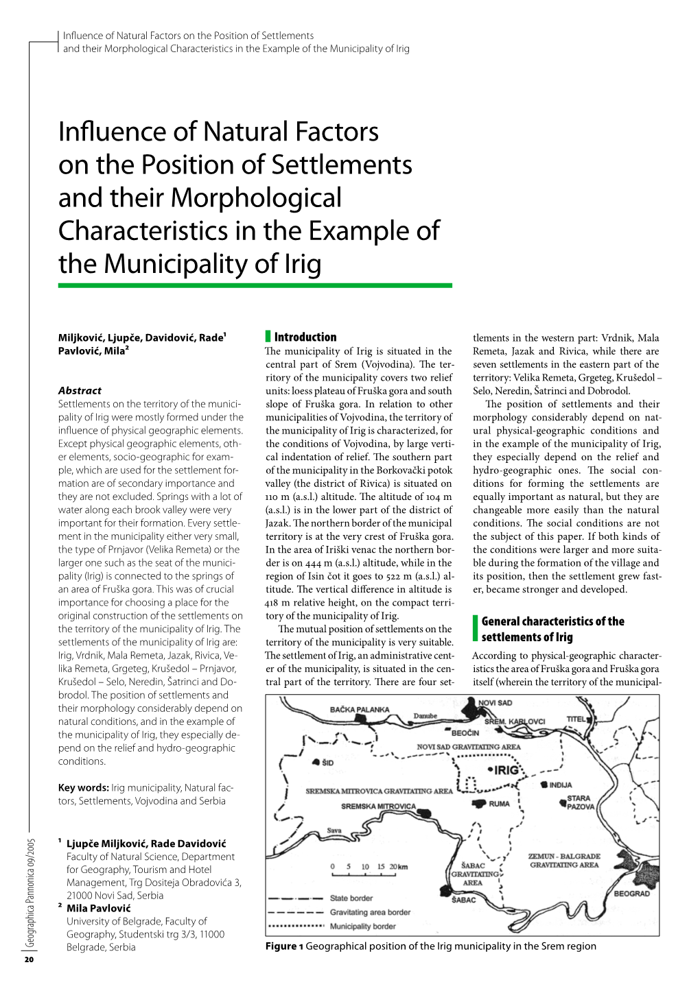 Influence of Natural Factors on the Position of Settlements and Their Morphological Characteristics in the Example of the Municipality of Irig