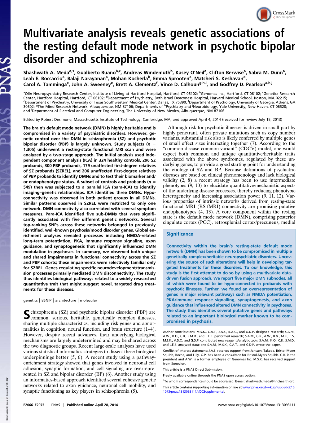 Multivariate Analysis Reveals Genetic Associations of the Resting Default Mode Network in Psychotic Bipolar Disorder and Schizophrenia