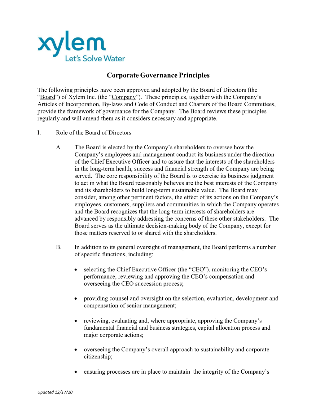 Corporate Governance Principles