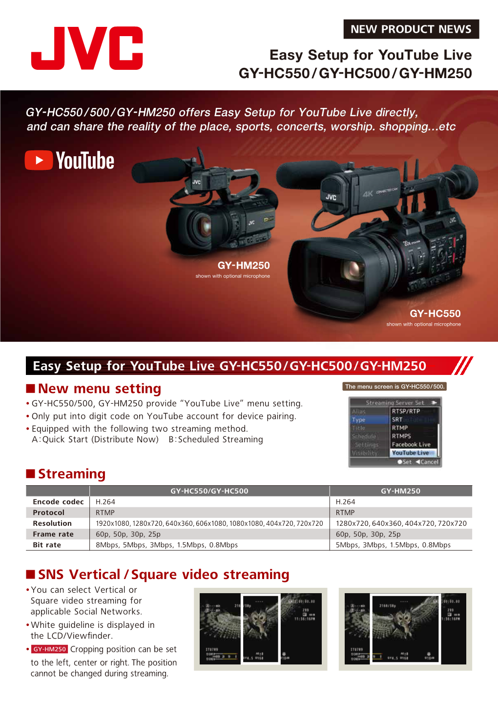 Easy Setup for Youtube Live GY-HC550 /GY-HC500