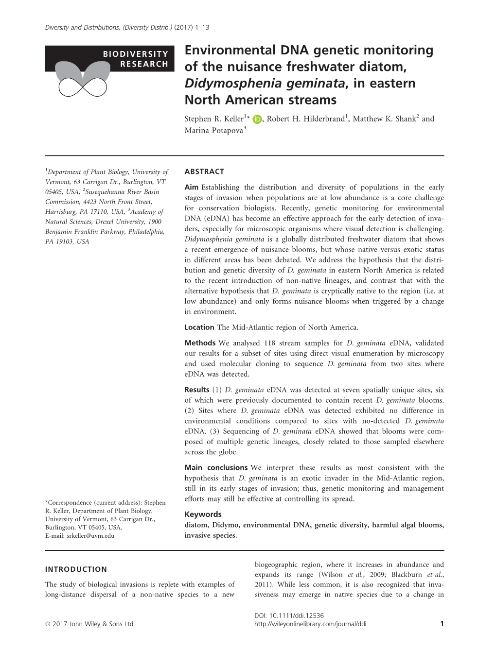 Environmental DNA Genetic Monitoring of the Nuisance