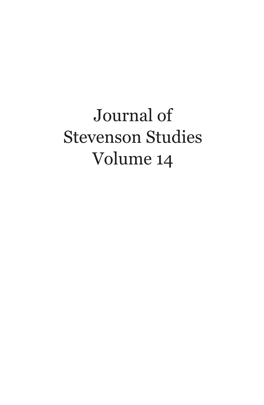 Journal of Stevenson Studies Volume 14 Ii Journal of Stevenson Studies Journal of Stevenson Studies Iii