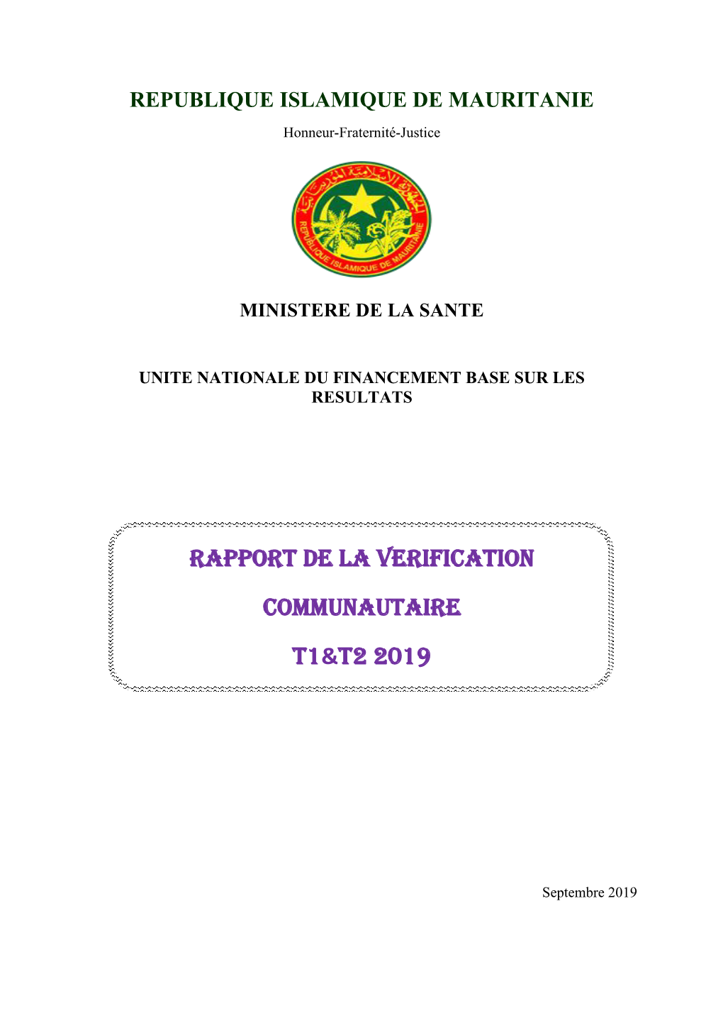 RAPPORT DE LA VERIFICATION COMMUNAUTAIRE T1&T2 2019