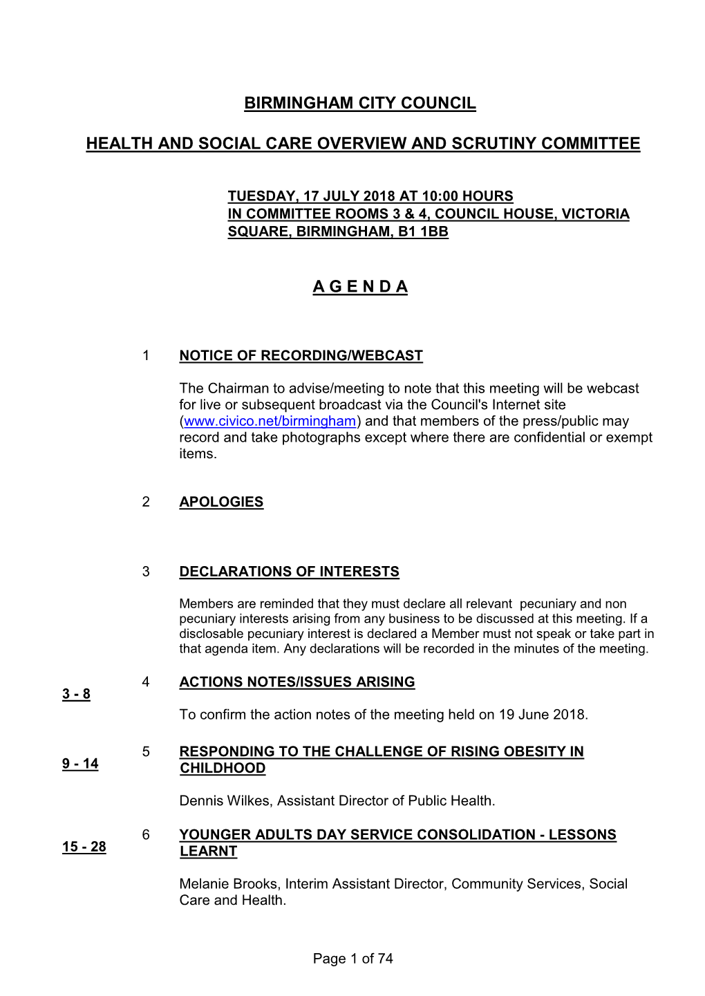 Birmingham City Council Health and Social Care