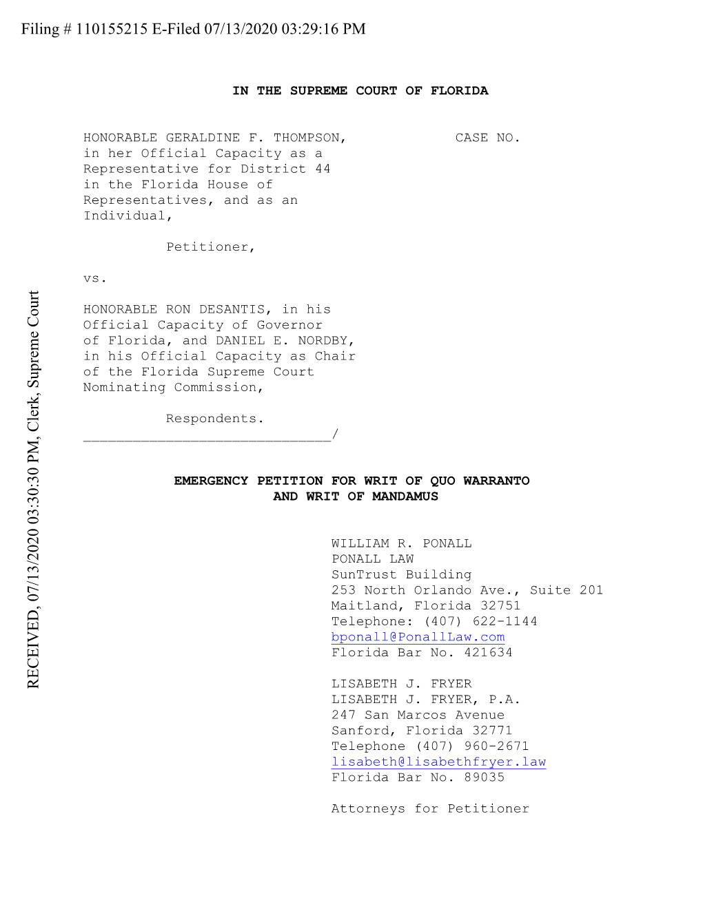 Filing # 110155215 E-Filed 07/13/2020 03:29:16 PM